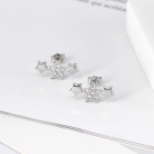 Detailed close-up of S925 sterling silver stamp on zircon star stud earrings