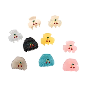 Lot de 9 petites pinces à cheveux colorées en résine avec décorations cerise