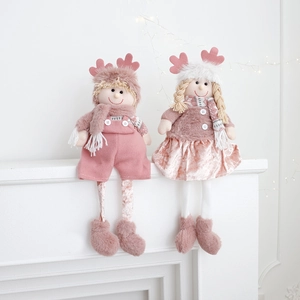 Pink Christmas plush doll set featuring soft velvet textures and knitted details