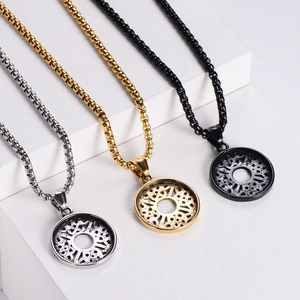 Minimalist stainless steel circle pendant necklaces in silver, gold, and black finishes