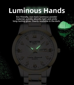 Dettaglio macro di lancette luminose e indici diamantati su orologio business