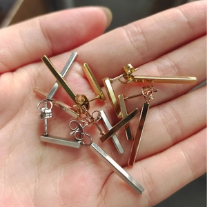 Minimalist stainless steel bar drop earrings in gold, silver and rose gold finishes