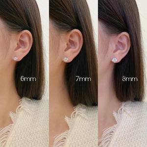 Elegant S925 sterling silver stud earrings with clear zircon in 6mm, 7mm, and 8mm sizes