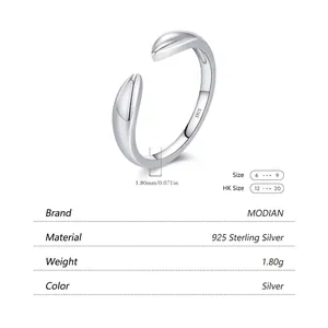S925 sterling silver open ring with teardrop design and 1.80g weight specification