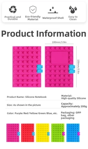 Detailed size specifications for a building block style silicone A6 mini notebook