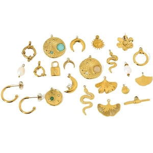 Collection de breloques soleil et lune en acier inoxydable plaqué or PVD pour bijoux DIY
