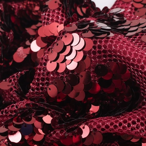 Sexy backless halter maxi dress featuring sparkling dark red sequins and mesh fabric