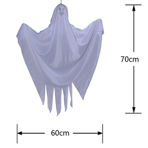 Detailed size specifications of white hanging ghost decoration measuring 70cm by 60cm