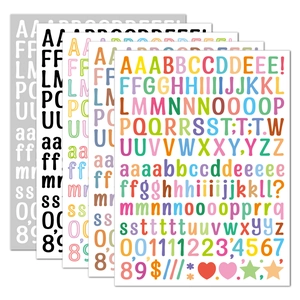 Detail view of 0.5 inch waterproof alphabet and number stickers in multiple colors and fonts