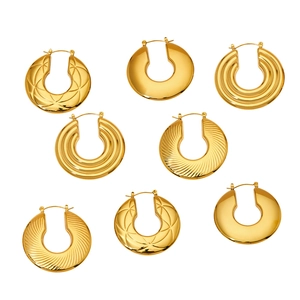 Chunky gold stainless steel hoop earrings in various textured and polished designs