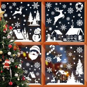 Stickers de fenêtre de Noël blancs avec flocons de neige renne et bonhomme de neige déco