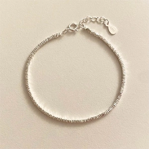 Minimalist S925 sterling silver crushed bead bracelet with adjustable extender chain