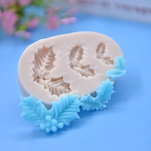 Christmas holly leaf silicone mold for DIY cake decorating with detailed vein textures