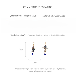 Detailed spec sheet showing 12.8g weight and 8cm length for vintage crane earrings