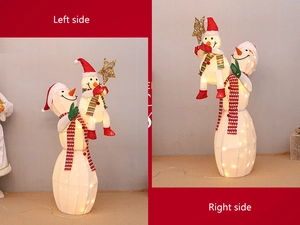 Double vue de bonhommes de neige de Noël lumineux avec écharpes et lumières LED chaudes