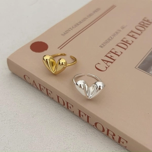 S925 sterling silver heart open rings in gold and silver finish with mirror polishing