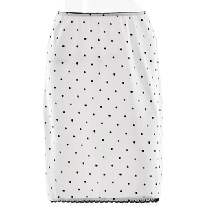 Detailansicht eines weißen Polka-Dot-Rocks mit elegantem schwarzem Spitzenbesatz am Saum