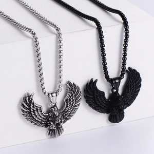 Vintage stainless steel eagle pendant necklaces in silver and black finishes for men