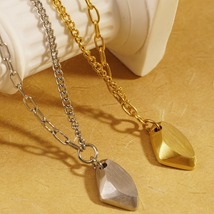 Minimalist Stainless Steel Irregular Geometric Pendant Necklace For Women Brushed Matte Meteorite Texture Clavicle Chain Fashion Jewelry