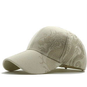 Berretto da baseball beige con drago dorato ricamato, cappello da sole per uomo e donna