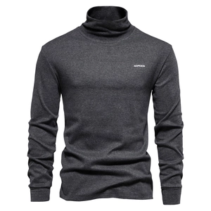 Men Turtleneck Long Sleeve T-Shirt Cotton Blend Plain Slim Fit Bottoming Shirt Ribbed Cuffs