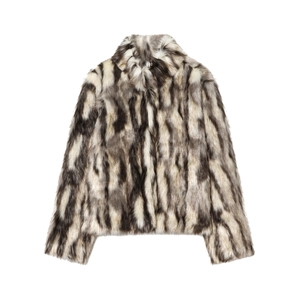 Giacca In Pelliccia Sintetica Da Donna Stampa Animale Leopardo Collo Alto Manica Lunga Cappotto Corto Elegante