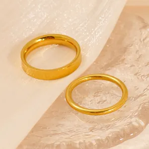 Minimalist Band Ring 18K Gold Plated Stainless Steel Polished Shiny Fashion Jewelry For Couples Women Men