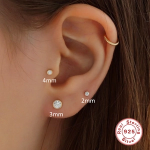 Three-piece gold S925 sterling silver stud earrings set in 2mm, 3mm, and 4mm sizes