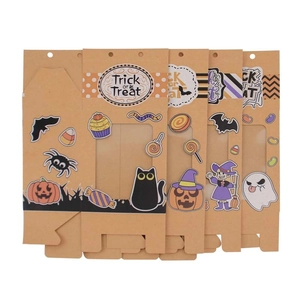 Halloween kraft paper gift bags with windows featuring pumpkin and ghost patterns