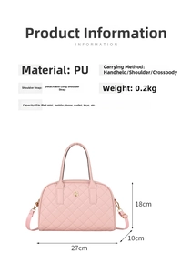 Tableau détaillé des tailles du sac à main en cuir PU matelassé rose avec sangle