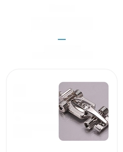 Detail view of F1 racing car keychain made of durable polished silver zinc alloy