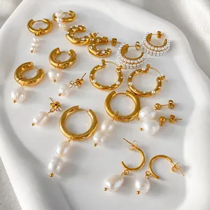 Orecchini Cerchio in Acciaio Inossidabile e Perla Artificiale Lusso da Donna Oro Argento Placcato Strass Geometrici Pendenti Perla Barocca Gioielli Regalo