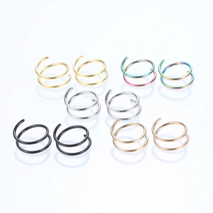 Detailed set of 10 spiral nose and ear rings in gold, silver, black, and rose gold