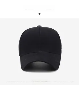 Front view of black cotton baseball cap showing six-panel crown and classic visor
