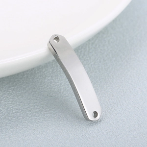 Polished silver stainless steel curved bar pendant connector with two holes for DIY jewelry