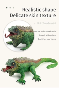 Detailed macro view of solid green lizard model featuring realistic skin texture and long red tongue