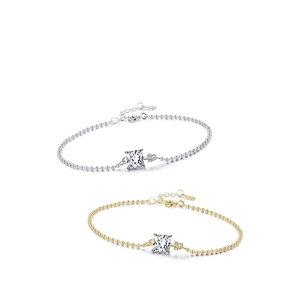 S925 sterling silver beaded bracelet set with square-cut cubic zirconia in gold and silver