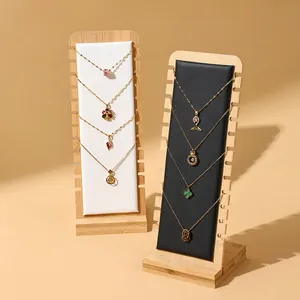 Bamboo necklace display stand with premium black and white microfiber lining for jewelry
