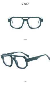 Detail view of dark green pilot sunglasses showing positive and side angles with double bridge