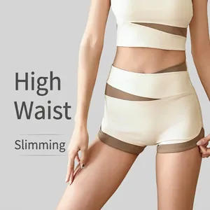 Women High Waist Yoga Shorts V-Shaped Waistband Colorblock Fitness Running Gym Bottom Sports Shorts Quick Dry Workout Bottom