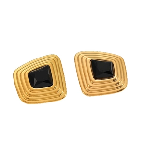 Geometrische Ohrringe aus 18k vergoldetem Edelstahl mit schwarzem Achat im Vintage-Stil