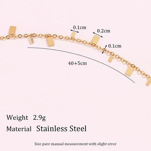 Minimalist 18K gold plated stainless steel square charm necklace with dimensions display