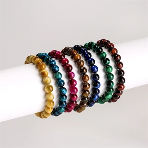 Bracelet En Perles De Pierre Oeil De Tigre Naturelle Perles De Pierres Précieuses Rondes Bijoux Élastiques