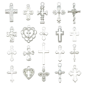 Set of 20 assorted silver alloy cross charms for DIY jewelry and keychain making