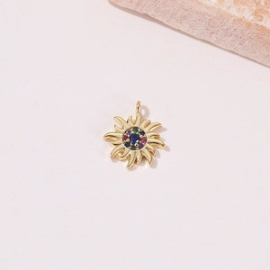 Golden sun pendant charm with colorful zircon stones for DIY necklace jewelry making