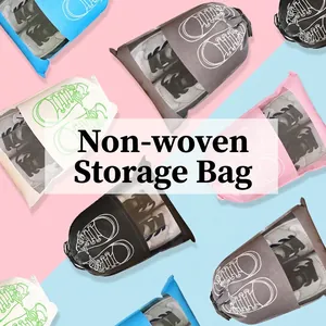 Non-woven drawstring shoe storage bags with transparent PVC window for travel