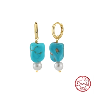Boucles D'oreilles Pendantes En Turquoise Et Künstliche Perle De Coquille Avec Tige En Argent Sterling 925 Bijoux Bohèmes Vintage Femmes