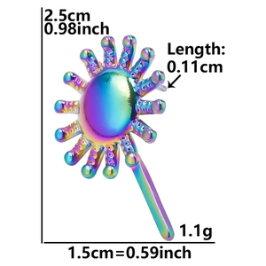 Rainbow plated stainless steel sun stud earring with detailed size measurements