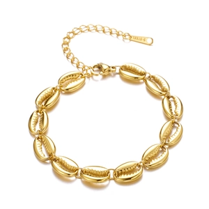 18K gold plated stainless steel hollow shell link bracelet with lobster clasp for women
