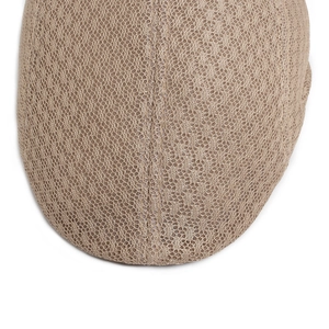 Beige lace mesh flat cap for women with breathable镂空 floral pattern and top stitching